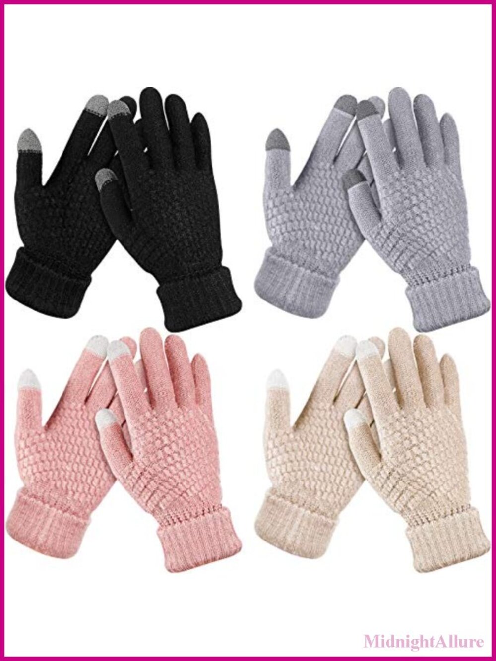 Winter Touch Screen Gloves Chenille Fleece Lined 4 Pairs One Size